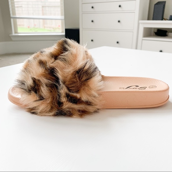 SuperJack Brown Leopard Faux Fur Sandals 407 - Picture 3 of 7